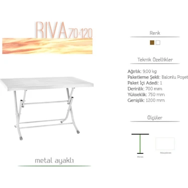 Gardelia 70*120 Metal Ayaklı Plastik Katlanır Masa