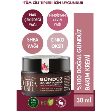 Fermente Mutfağım Ferda Uslu Nar Çekirdeği Yağlı Gündüz Bakım Kremi Koruyucu Etki 30 ml Tüm Ciltler