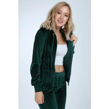 İkmal Taşsız Zümrüt Yeşil Paça Lastik Kadife