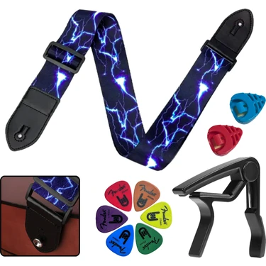Midex SR-11BL-PAK Desenli Gitar Omuz Askısı Metal Capo + 2 Pena