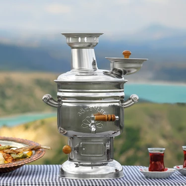 Sözenler 4 Litre Krom Kömürlü Semaver Porselen Kulp KS11
