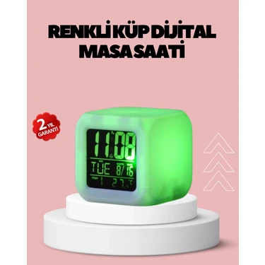 Pileli Store Kronometre ve Takvim Destekli Renk Değiştiren LED Dijital Küp