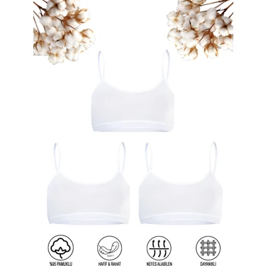Özkan Underwear 42324 3'lü Paket Kız Çocuk Pamuklu Süprem Esnek Rahat Pedsiz Ince Askılı Alıştırma