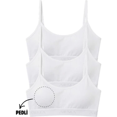 Genç Kız Ip Askılı Çıkarılabilir Pedli Yarım Atlet Alıştırma Sütyeni 3'lü Paket