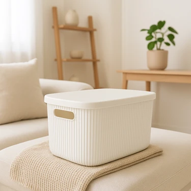 Homing Ekru Çok Amaçlı Kapaklı Organizer Kutu Plastik 25 cm x 18 cm x 16