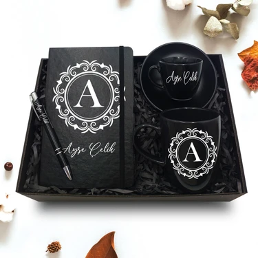 As Company Kişiye Özel Siyah Defter & Siyah Kupa & Siyah Fincan & Siyah Kalem Hediye