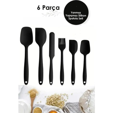 Tiffany 6lı Takım Yanmaz Yapışmaz Mutfak Pasta Silikon Yumurta Fırçası Kaşık Bıçak Spatula