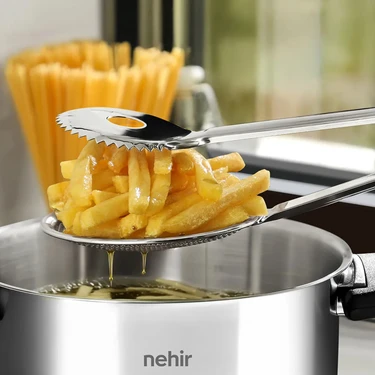 Nehir Nehir Sade Süzgeçli Kızartma Maşası - Gri - 30