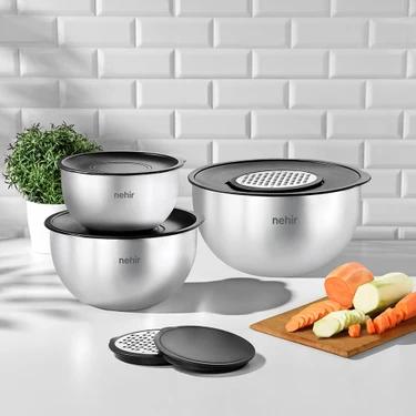 Nehir Silver Çelik 9 Parça Rendeli Karıştırma Kabı
