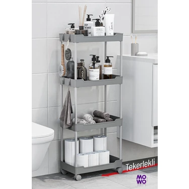 Mowo Home 4 Katlı Tekerlekli Banyo Rafı, Mutfak Rafı, Havluluk, Deterjanlık Makyaj