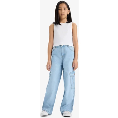 DeFacto Wide Leg Kargo Geniş Paça Jean Pantolon Kız Çocuk
