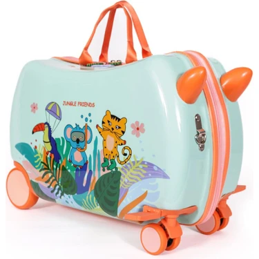 Milk&Moo Jungle Friends Binilebilir Çocuk Valizi, 360° Tekerlekli, Ayak