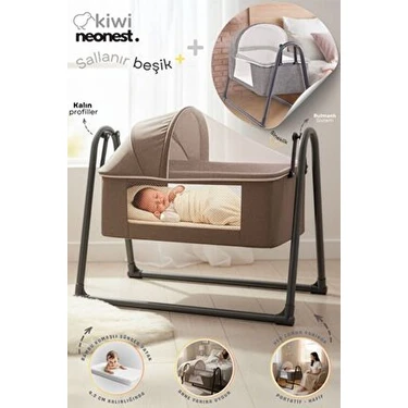 Kiwi Neonest Portatif Sallanır Beşik Keten Cibinlikli ve Tenteli