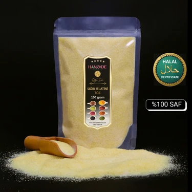 Hanzade Bitkisel Toz Jelatin 100 gr %100 Saf Sığır Jelatini 240 Bloom Helal
