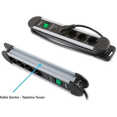 SHC4200 S-Link Swapp SPGKS03, 3 Soket, Akım Korumalı Priz, 1.5mt Kablo, 900 Joule (Gri)