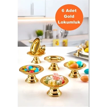 6'lı Akrilik Dekoratif Gold Kahve Yanı Sunumluk Lokumluk Şekerlik 6'lı