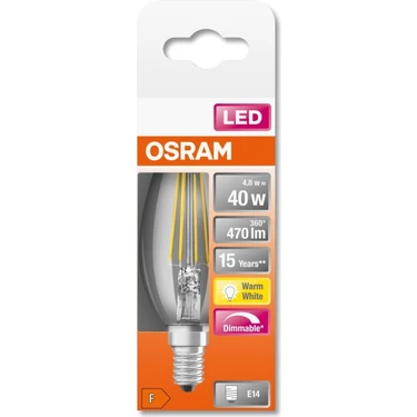Osram LED Flament 4.8W 2700K 470LM E14 Duy Sarı Işık Dim Edilebilir
