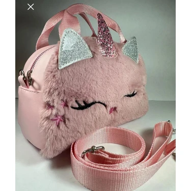 Kız Çocuk Çantası Pembe Önü Peluşlu Askılı ve