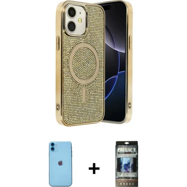 BUTİMAR'S iPhone 11 Eksen Çizgi - Siyah 34D Hayalet Izgaralı Cam + Mavi Neon Fosforlu Kamera