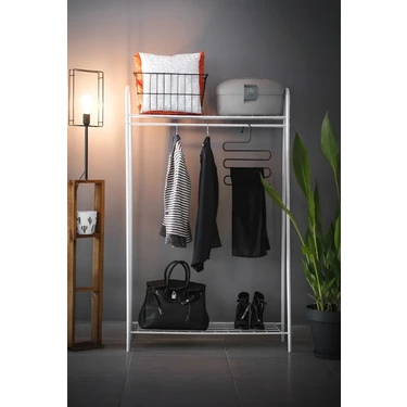 Bye Concept & More Dekoratif Çok Amaçlı Metal Ayaklı Elbise Askılığı 2 Raflı Portmanto ve