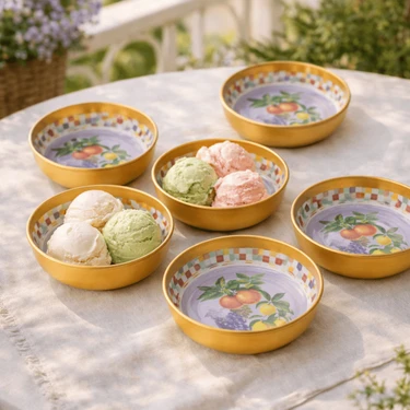 Sarkap Home 10 cm Çap, 3.2 cm Yükseklik 6'lı  Lemon Design Turuncu Dondurmalık ve Çerezlik