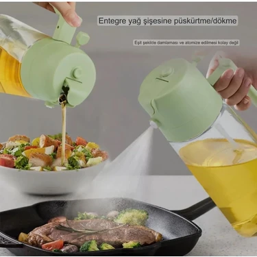 Uray Home Cam Yağdanlık Çift Fonksiyonlu 500ML Kulplu Zeytinyağı Sıvıyağ Şişesi Airfryer Sprey