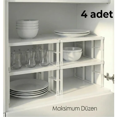 4 Adet Dolap Içi Düzenleyici Raf Tabak Bardak Rafı Metal Kaliteli