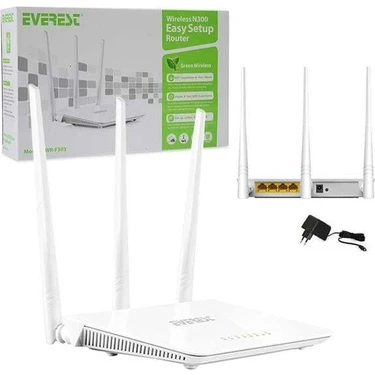 Everest EWR-F303 300Mbps 2.4GHz 3x 5dBi Anten 1x WAN 3x LAN Repeater+AP+WISP Destekli Wireless