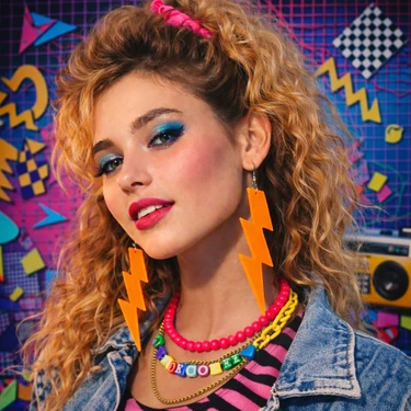 Nemere 80 Ler 90 Lar Retro Neon Turuncu Şimşek Küpe 10
