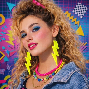 Nemere 80 Ler 90 Lar Retro Neon Sarı Şimşek Küpe 10