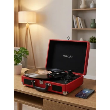 Mikado Nostalgia MN-P317 Kırmızı Turntable + Rca + Bluetooth Destekli