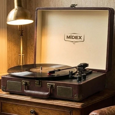 Midex Mtx-101CR Nostaljik Retro Pikap Plak Çalar (Şarjlı Bluetooth Aux Hoparlörlü 3 Devir) İğne