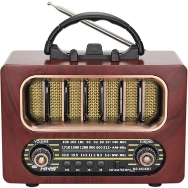 Özgün Adım® Orta Boy Retro Ahşap Tasarım Bluetooth Hoparlörlü Radyo - Fm/am Destekli, Şarjlı ve