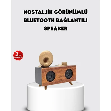Pazarcan Gramofon Tasarımlı Bluetooth Hoparlör – 3D Stereo Ses 1800 Mah