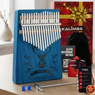 Midex KLX-454G Hakiki Ağaç Geyik Desenli Kalimba 17