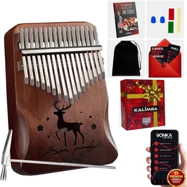 Midex KLX-520 Hakiki Ağaç Kalimba Geyik Desenli Ahşap Full Set 17 Çelik