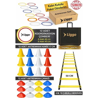 Liggo Antrenman Seti 4m Merdiven 12li Huni 12li Çanak 12li Koordinasyon Çemberi Spor Eğitim